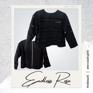 Endless Rose Cropped Black Boxy Blouse w/ Cut Outs